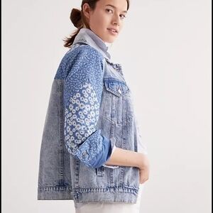 Anthropologie Avec Les Filles Blue Denim Jacket with Floral Pattern